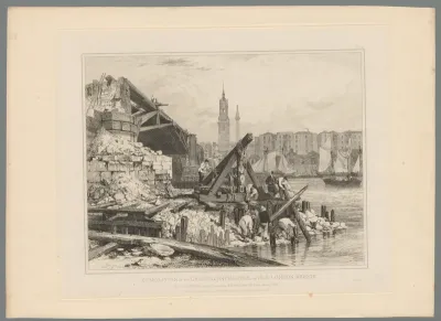 Sloop van een deel van de oude London Bridge, 1832