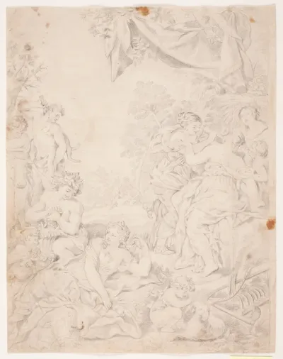 Sølvalderen. Studie efter Pietro da Cortonas komposition i Sala della Stuffa, Palazzo Pitti, Firenze