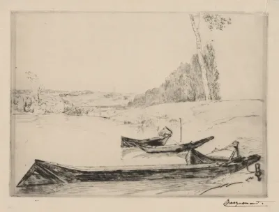 Small ferry-boats on the banks oft he Seine