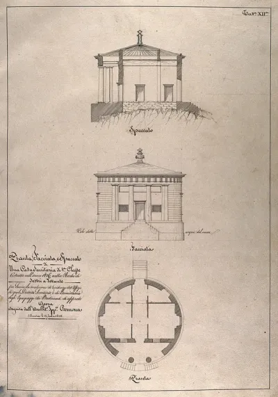 Small hospital, Sestri Levante harbour: section, facade, floor plan