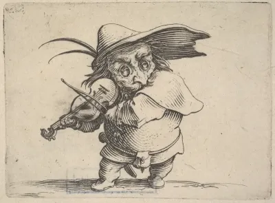Small, masked male figure playing a violin, from "Varie Figure Gobbi"