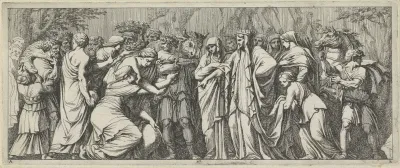 Smekelingen brengen geschenken aan Niobe