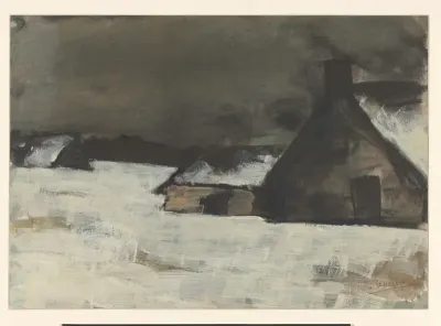 Sneeuwlandschap met boerderij