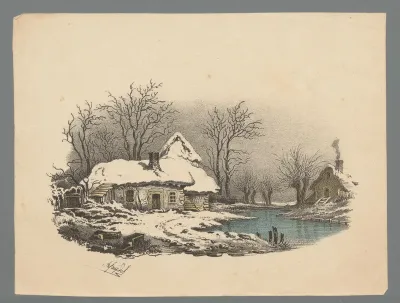 Sneeuwlandschap met boerderijen