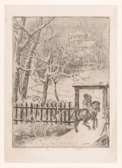 Sneeuwlandschap met kasteel en ruiter