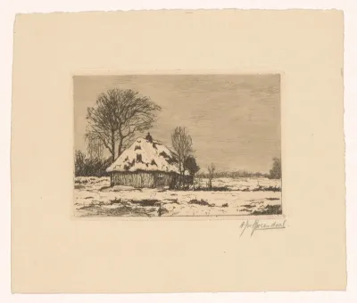Sneeuwlandschap met schuur
