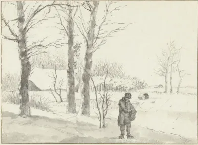 Sneeuwlandschap met staande man