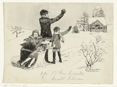 Sneeuwlandschap met zwaaiende figuren