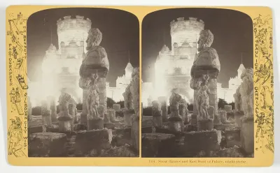 Snow figures and East front of Palace, night scene, No. 1551 from the series "St. Paul Ice Carnival"