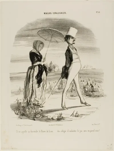 “So this is what's called following the stream of life..... to be compelled to march lockstep with such a fool!,” plate 52 from Moeurs Conjugales