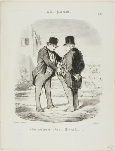 “- So we have stolen the balloon of Mr. Green?,” plate 31 from Tout Ce Qu'on Voudra