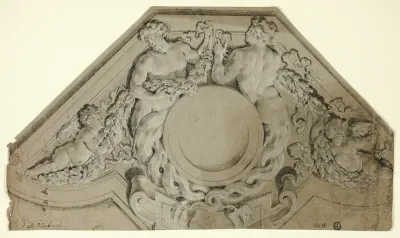 Soffitt Design with Anthropomorphic Couple and Putti (recto); Putto and Dolphin (verso)