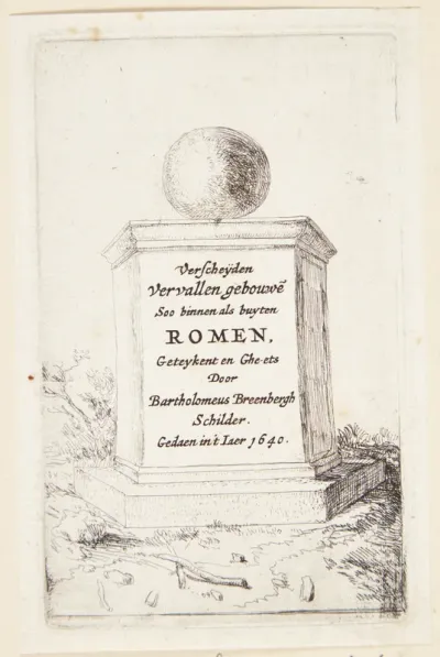 Sokkel med en kugle. Titelblad til "Romerske ruiner"