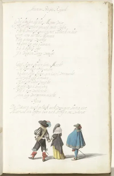 Soldaat, dame en heer, van achteren