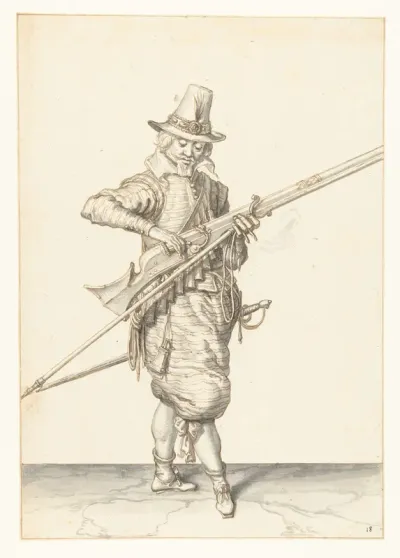 Soldaat die de pan van zijn musket sluit