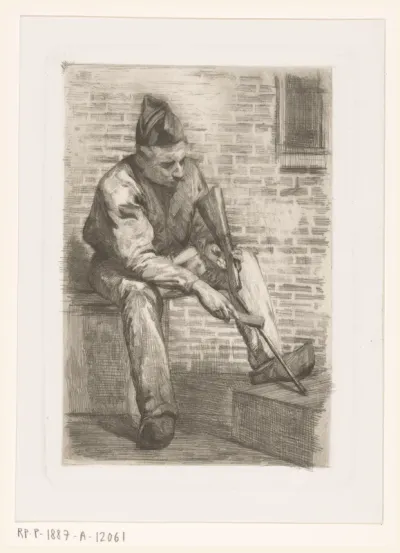 Soldaat die zijn geweer schoonmaakt
