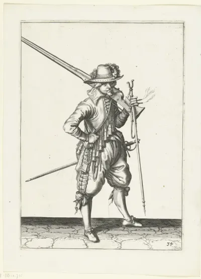 Soldaat die zijn musket op zijn schouder draagt