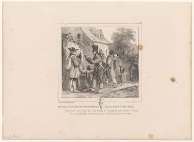Soldaat en boer drinken een glas wijn