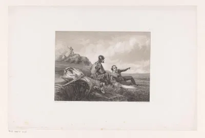 Soldaat en burgerman in een landschap