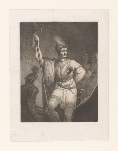 Soldaat met hellebaard en helm