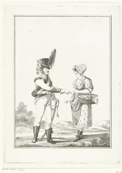 Soldaat met koekenverkoopster