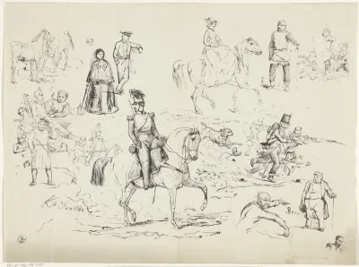 Soldaat te paard en andere figuurstudies