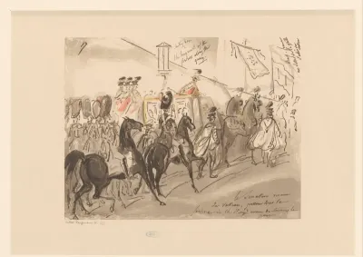 Soldaten begeleiden een koets