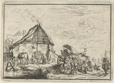 Soldaten bij een hooiberg