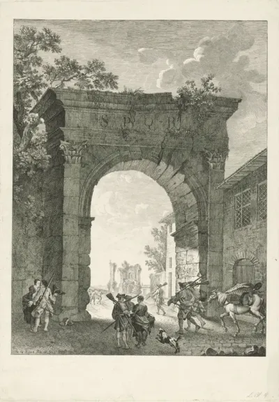Soldaten bij een stadspoort