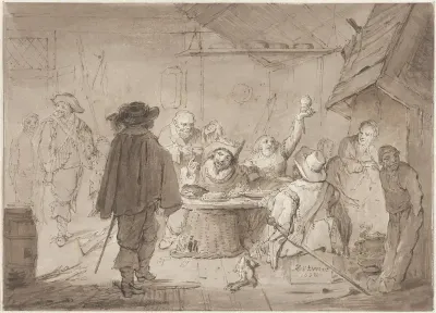 Soldaten die zich in een boerderij te goed doen