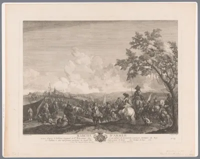 Soldaten en aanvoerders in een legerkamp