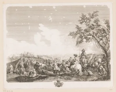 Soldaten en aanvoerders in een legerkamp