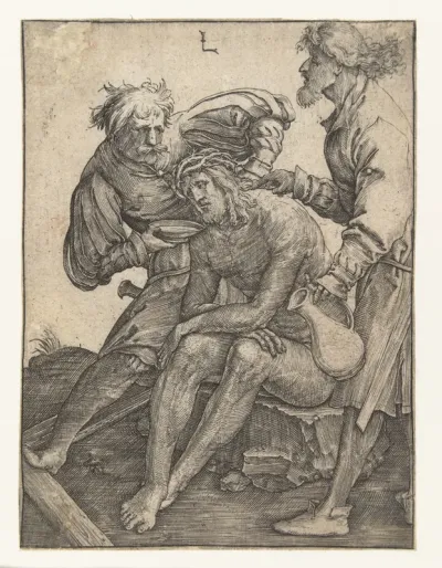 Soldaten geven Christus te drinken