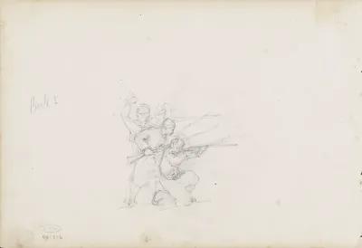 Soldaten met getrokken geweren