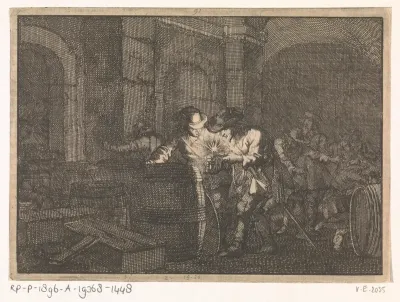 Soldaten te Breisach begaan een ongeluk door met vuur in een kelder met buskruit te komen, 1638