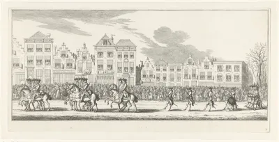 Soldaten te paard en de Zwitserse Garde in de lijkstoet van Anna van Hannover te Delft, 1759
