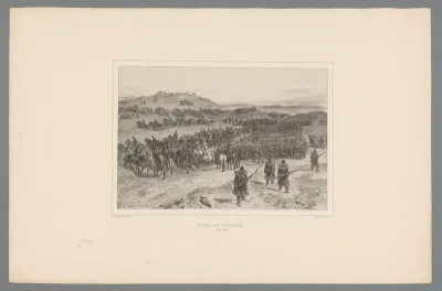 Soldaten te voet, te paard en per kar onderweg naar Constantine, oktober 1837