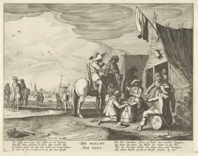 Soldaten voor een herberg