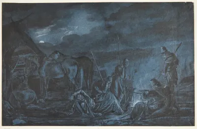 Soldater omkring et bål
