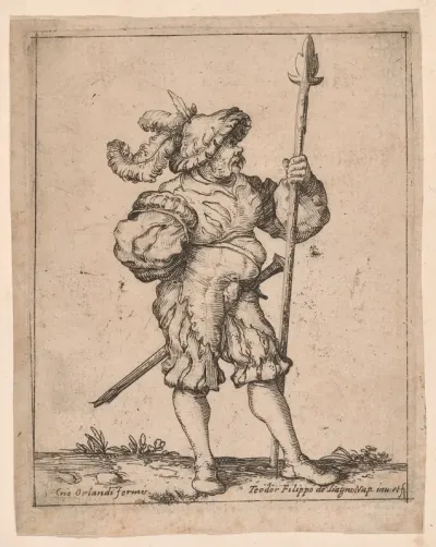 Soldier in Profile Holding a Pike, from Capricci e habiti militari
