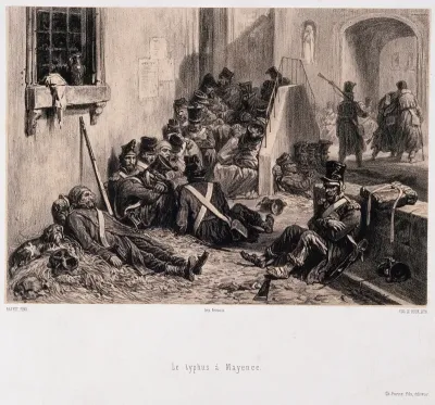 Soldiers at Mainz suffering from typhus, lying in the streets