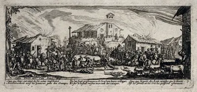 Soldiers pillaging a village