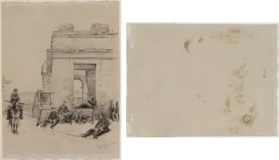 Soldiers Resting (recto); Sketch of a Man with Upraised Arm and Sketch of a Helmet (verso)