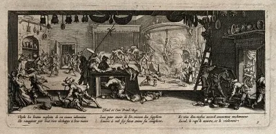 Soldiers sacking a mansion and torturing its inhabitants