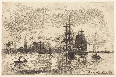 Soleil couchant, port d'Anvers (Sunset, Port of Antwerp)