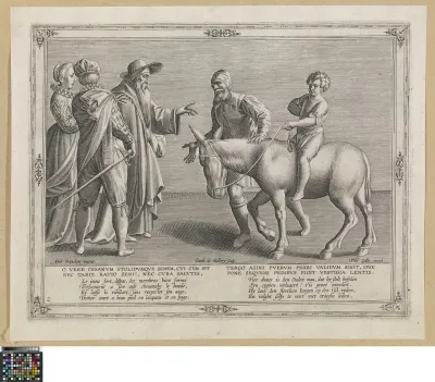Son seated on the donkey