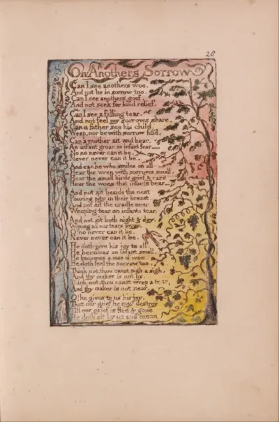 Songs of Innocence and of Experience, Plate 28, On Anothers Sorrow (Bentley 27)
