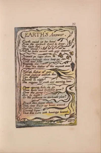 Songs of Innocence and of Experience, Plate 32, Earths Answer (Bentley 31)