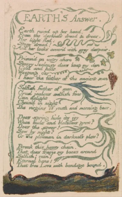 Songs of Innocence and of Experience, Plate 35, "Earth's Answer" (Bentley 31)