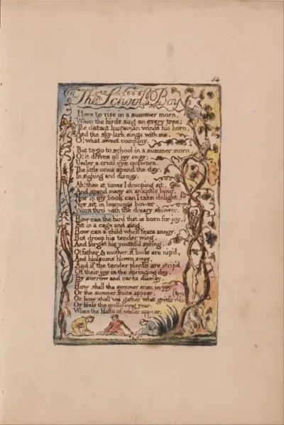 Songs of Innocence and of Experience, Plate 54, The School Boy (Bentley 53)